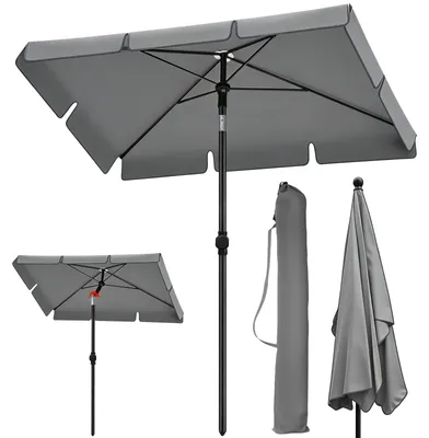 Produktbild von Strandsonnenschirm - Verstellbarer Sonnenschirm - UV-Schutz - Neigbar - Canvasstoff - Mit Tasche - Quadratisch - Grau