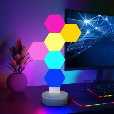 Produktbild von LED Hexagon Lichter Kabellose RGB Musiksynchronisierung Sechseckige LED Wandleuchten mit Fernbedienung für Wohnzimmer Schlafzimmer Party