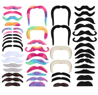 Produktbild von Selbstklebender Schnurrbart - Falscher Schnurrbart - Schnurrbart zum Aufkleben - Mehrfarbig - Für Kostüme, Cosplay,Halloween, Karneval und Weihnachten