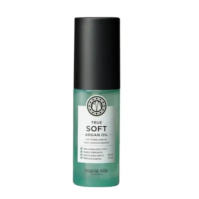 A bottle of Maria Nila True Soft Argan Oil.