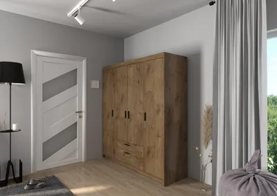 Produktbild von Elena 4-türig Kleiderschrank Drehtürenschrank Wäscheschrank Schrank Eiche Lefkas