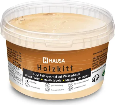 Produktbild von HAUSA Holzkitt 250 g Buche Natur Holzspachtelmasse, Kitt für Holz, Holzspachtel/Füllmasse zum Reparieren von Holzschäden gebrauchsfertig ausgezeichnete Füllkraft schnelltrocknend rissbeständig