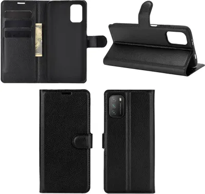 A collage of images showing a black flip phone case from different angles.