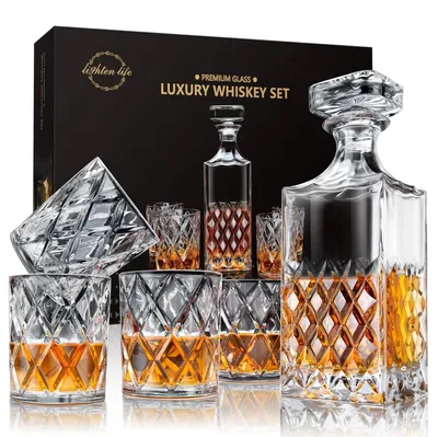 Obrázek produktu pro Sada na whisky: karafa o objemu 849 ml a 4 sklenice o objemu 280 ml, barva hnědá, celkem 5 kusů