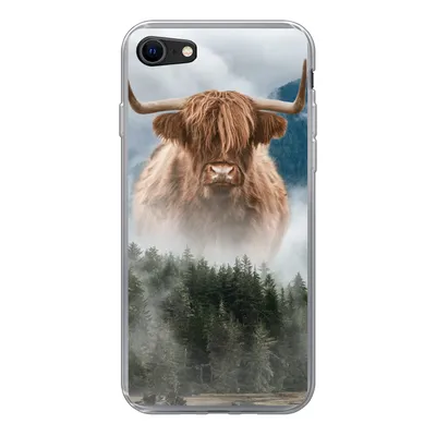 Produktbild von MuchoWow® Handyhülle Schutzhülle Hülle für iPhone SE 2020 Schottische Highlander - Kühe - Nebel Silikon Softcase Handy Hülle - Kartenbesitzer