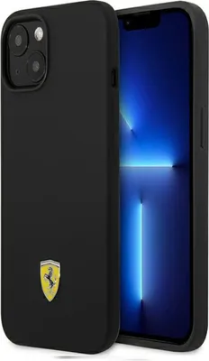 Produktbild von Ferrari Silikon-Metall-Logo – iPhone 14 Plus Hülle (Schwarz)