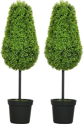 Produktbild von Fortuna Lai 2er Set Künstliche Buchsbaum 90cm Kunstpflanze in Tränenform, Plastik Künstliche Pflanzen im Topf Moderne Dekoration