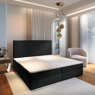 Produktbild von Masseno Boxspringbett GIARRO 160x200 cm Komplett-Set mit Bonell Matratze und Topper, Polsterbett mit Bettkästen -Schwarz, POSO 135 + KRONOS 07