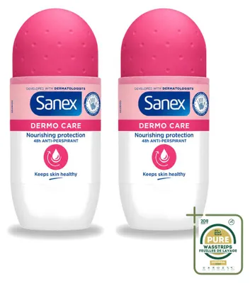 Imagen del producto de 2 unidades de antitranspirante roll-on Sanex Dermo Care, 48 horas de protección, 50 ml. Pack ahorro