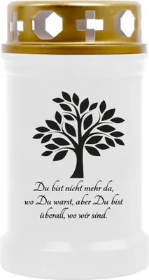 Produktbild von Grabkerze Weiß, Brenndauer: 40 Stunden, Motiv: Baum