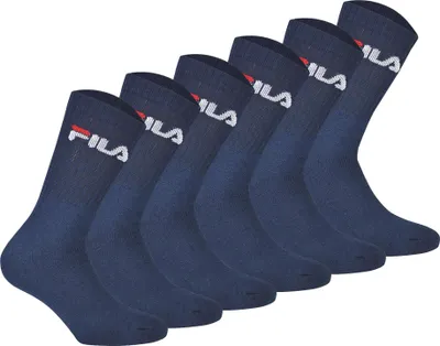 Produktbild von FILA Unisex Socken, 6er Pack - Crew Socks, Frottee, Tennis, Sport (2x 3 Paar) Blau 43-46