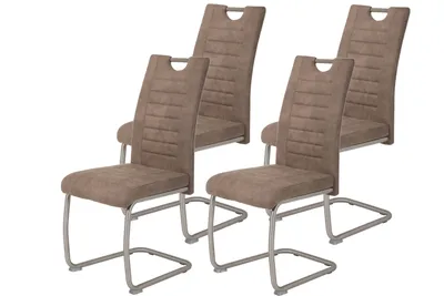 Produktbild von 4er Set Schwingstuhl Ulla - Mikrofaser Schlamm - Edelstahlgestell - Bügelgriff - höhere Belastbakeit von ca. 140kg