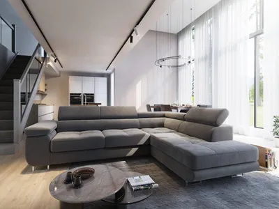 Produktbild von Masseno Narożnik SELVA R-S z funkcją spania i pojemnikiem na pościel Kształt L, Rozkładana sofa, Rogówka - Szary, MONOLITH 85