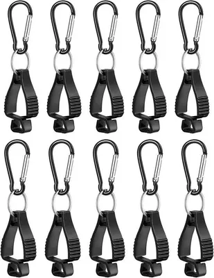 Produktbild von Arbeitssicherheitsklips - 10er Pack - Handschuhhalter - Werkzeugklips - für Bauarbeiten, Gartenarbeit, Wandern, Klettern - schwarz