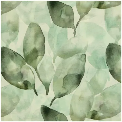 Swafing Adria Baumwoll-Leinen Stoff mit Salbeigrün-Eukalyptus-Blättern im Aquarell-Stil auf hellem Hintergrund, Meterware 155 cm breit.