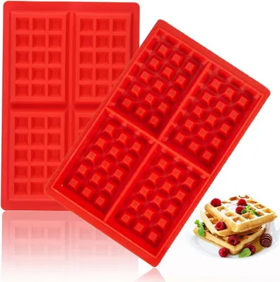 Produktbild von Silikon Waffelform Backform 2 Stück Herz und Rechteckig Rot