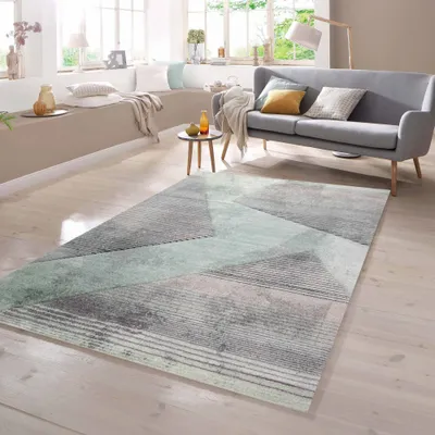 Produktbild von Teppich Muster gestreift grau grün rosa Größe - 60 x 110 cm
