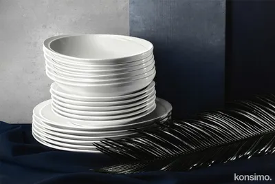 Obrázek produktu pro Jídelní servis Konsimo pro 6 osob (18 kusů) "RESEDA", bílá barva, italský porcelán, 26,5/21/20 cm