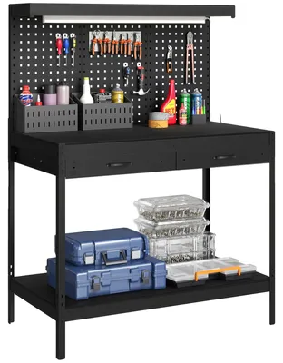 Image de Table de travail, structure en acier robuste, organisation polyvalente des outils, couleur noire