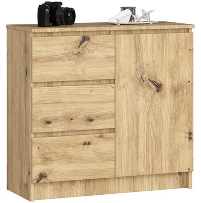 Produktbild von Kommode - 1 Tür - 3 Schubladen - 2 Einlegeböden - Artisan-Eiche - 80 x 35 x 77 cm