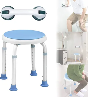 Produktbild von ACXIN Duschhocker mit Griff, Höhenverstellbarer Duschstuhl, um 360 ° Drehbarer Hilfsstuhl für Rutschfeste Dusche, 37-53 cm