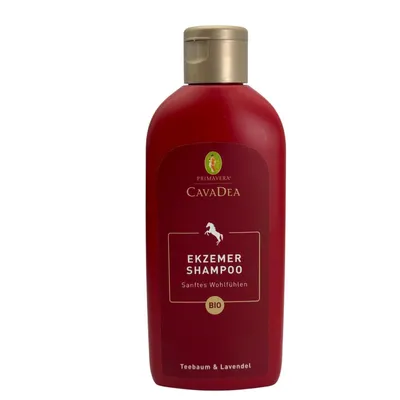 Produktbild von CavaDea® Ekzemer Shampoo für Pferde – sanftes Pferdeshampoo zur Pflege empfindlicher Haut – mit Teebaum & Lavendel – 200 ml