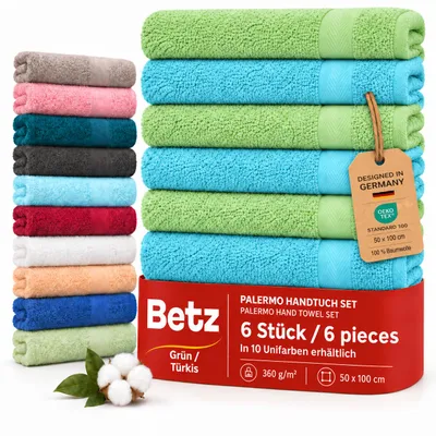 Produktbild von Betz Handtuch Set Palermo – 6er Pack Handtücher 50x100 cm – 100% Baumwolle, Handtücher für Bad, Gäste & Alltag – hochwertige Qualität- grün und türkis