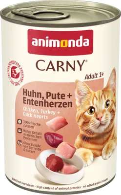Produktbild von animonda Carny Katzen Nassfutter Huhn + Pute + Entenherzen, 6 x 400g, getreidefrei