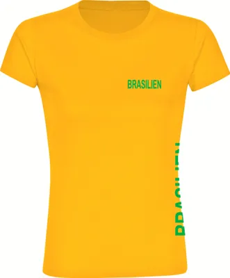 Produktbild von multifanshop Damen T-Shirt - Brasilien - Brust & Seite, gelb, Größe XL