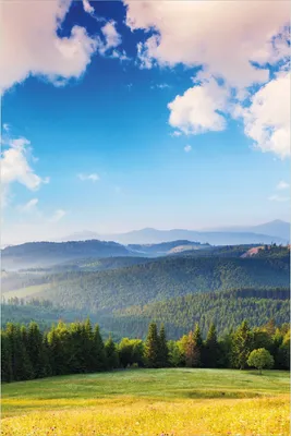 Produktbild von Wallario Poster - Berglandschaft im Gebirge unter blauem Himmel, Kunstdruck Größe: 100 x 150 cm