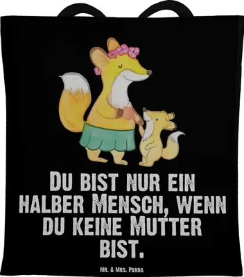 Produktbild von Mr. & Mrs. Panda Tote Bag Mutter Herz - Schwarz - Geschenk, Tasche, Shopping, Jutebeutel, Laptoptasche, Einkaufstasche