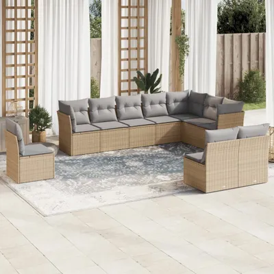 Produktbild von Design 10-tlg. Garten-Sofagarnitur mit Kissen Beige Poly Rattan, Gartenmöbel-Sets 2024 Neu