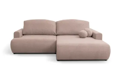 Produktbild von Ecksofa LANDRO Bouclé Rosa mit Schlaffunktion Bettkasten Rechts