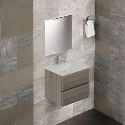 Immagine prodotto di Mobile bagno sospeso olmo 2 cassetti con lavabo e specchio COMP60OL 61x46x54h