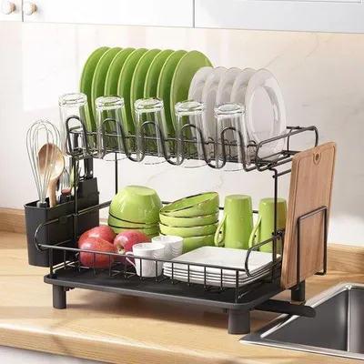 Produktbild von Famanu Abtropfgestell 2-stufig Schwarz - Ideal für Küche und Geschirr
