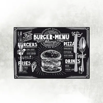 Produktbild von Papier Tischset Burger Menu in Schwarz, 40 x 30 cm, 500 Stück - Mank