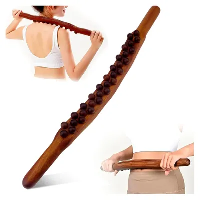 Produktbild von Gua Sha Holz Massagestab mit 31 Massageperlen für Muskelentspannung und Faszienmassage