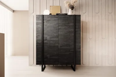 Obrázok produktu pre Komoda 120 cm s kovovými nohami, čierny betón, čierne nohy, 6 políc, loftový štýl