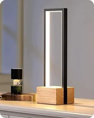 Zdjęcie produktu dla Lampka nocna LED drewniana czarna minimalistyczna dotykowa