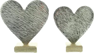 Produktbild von 2x Dekofigur Herz Silber Aluminiumguss – Mango Holz Sockel