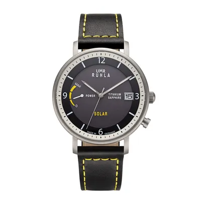Produktbild von UMR Ruhla 94102 Herrenuhr Solar Schwarz Lederband Schwarzes Zifferblatt