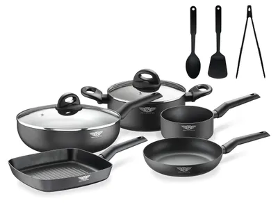 Kochgeschirr-Set 10-teilig, Antihaftbeschichtung, Induktion, Schwarz