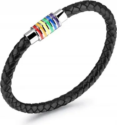 Produktbild von Lgbt Regenbogenarmband Schwarzes Leder Uni