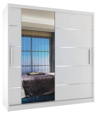 Image de BELINI Verona, armoire coulissante de 158 cm, blanc mat - Armoire avec miroir et 2 tiroirs, idéale pour la chambre