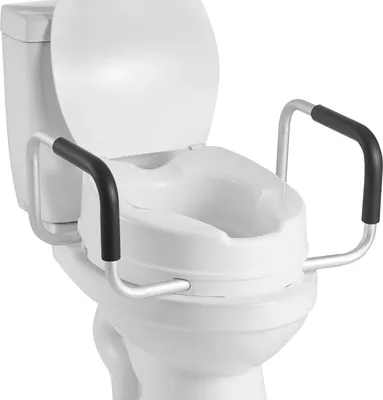 Produktbild von Toilettensitzerhöhung - Toilettensitz-Aufsatz mit Deckel - 10 cm Erhöhung - Gepolsterte Griffe - 136 kg Tragkraft - Für Senioren & Schwangere - Werkzeuglose Montage