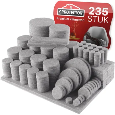 Image de Patins de meubles feutre autocollants - 235 pièces - Gris - Dimensions assorties