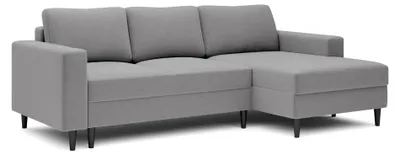 Image de Selsey Nalika – Canapé d'angle convertible, coffre de rangement, velours hydrofuge, pouf à droite, gris