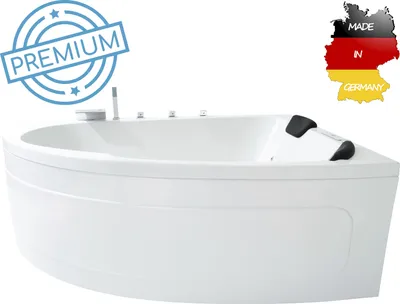 Produktbild von Basera PREMIUM Indoor Eck-Whirlpool Badewanne Guam Rechts 180 x 130 cm für 2 Personen mit 25 Massagedüsen, Heizung, Ozongenerator, Wasserfall, LED-Ambiente, Touchpanel, Bluetooth, Radio