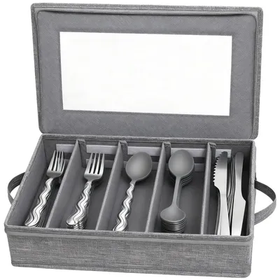 Besteckaufbewahrungsbox mit Deckel, grau, 42x33x15 cm, faltbar