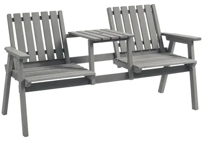 Produktbild von Gartenbank mit Tisch Sitzgruppe Regenschirmloch Massivholz 152 x 70 cm grau